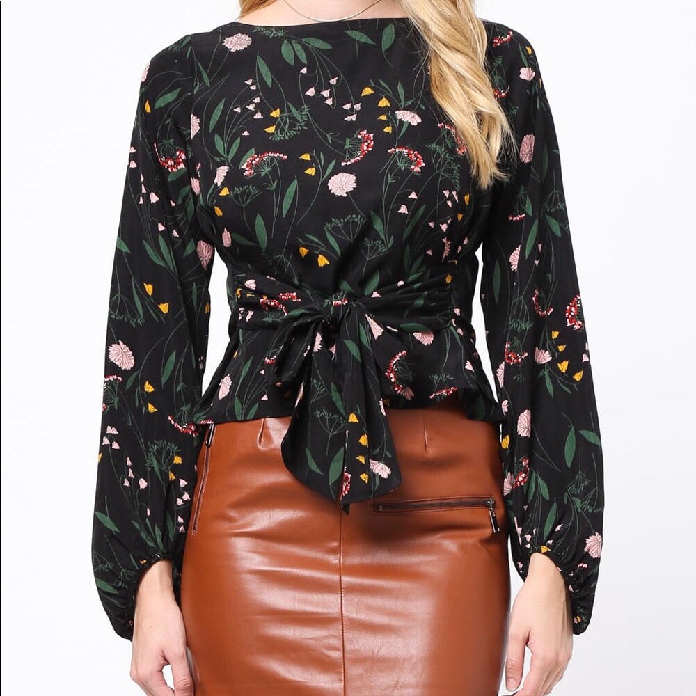 Floral Tie Front Blouse